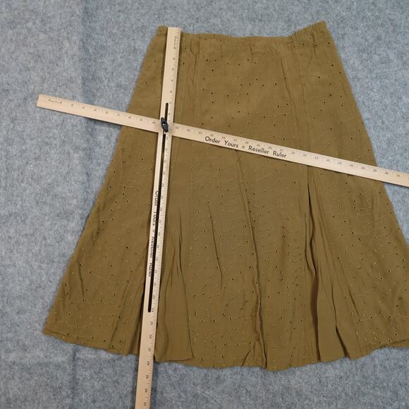 J.‎ Jill Skirt Womens Medium Midi Eyelet A-Line Flare Lined Gold - Picture 3 of 10